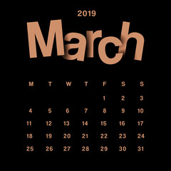 2019 Calendar Template  : Vector Illustration