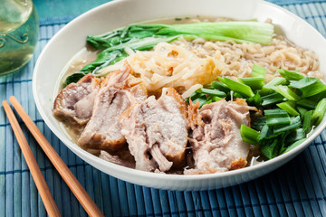 Ramen. Japanese noodle soup with pork