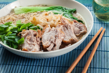 Ramen. Japanese noodle soup with pork