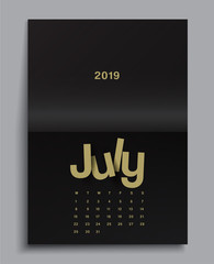 2019 Calendar on Black Magazine Template  : Vector Illustration
