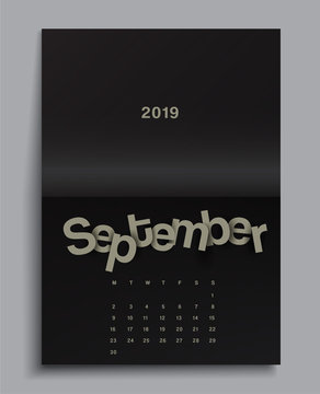 2019 Calendar on Black Magazine Template  : Vector Illustration
