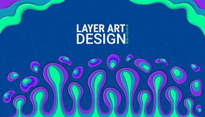 Paper cut. 3D effect. Blue and turquoise wave background. Abstract vector image.  Colored paper layers. Art of carving. Wavy geometric lines. Sea water and corals. Design origami and kraft style.