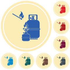 Camping stove with gas bottle icon vector
