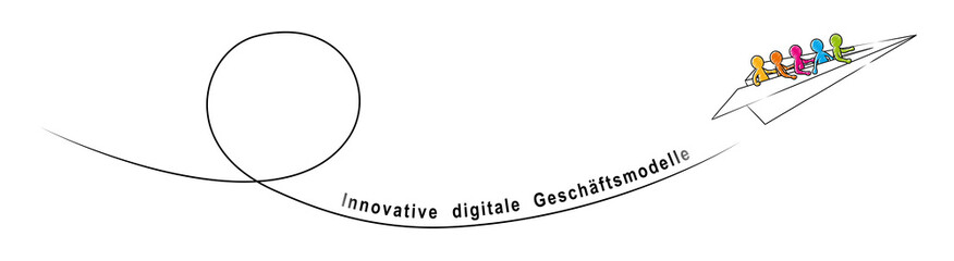 INNOVATIVE DIGITALE GESCH&Auml;FTSMODELLE &ndash; Eine Gruppe Strichm&auml;nnchen fliegt im Papierflieger aufw&auml;rts