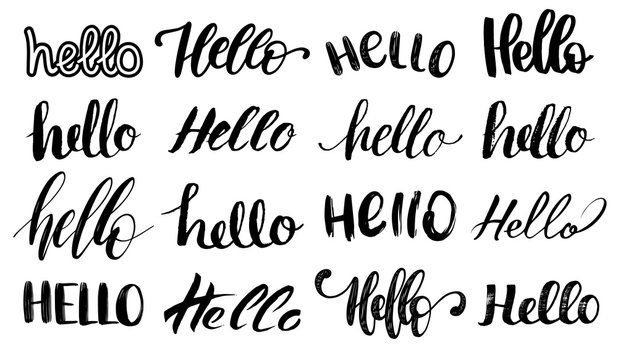 Set of handwritten phrase Hello.Vector calligraphy on white background.