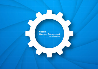 Blue abstract background with copy space for text. Modern template design with gear wheel for cover, web banner, screen and magazine.