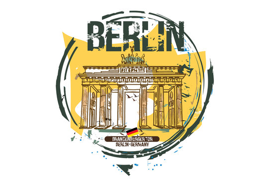 Brandenburg gate, Berlin / Germany city design. Hand drawn illustration.
