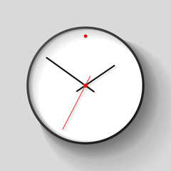 Simple wall Clock in realistic style, minimalistic timer on light background. Business watch with a red dot. Vector design element for you project