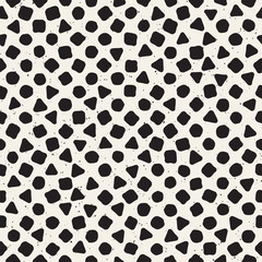 Hand drawn black and white ink abstract seamless pattern. Vector stylish grunge texture. Monochrome geometric scattered shapes