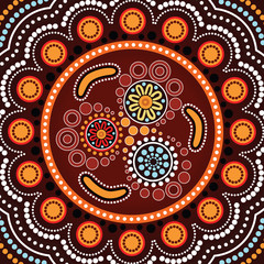Aboriginal dot art background with boomerang - Vector illustration