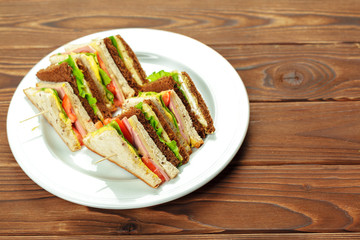 sandwich on a wooden table