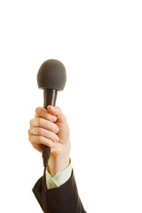 Hand von Reporter mit Mikrofon