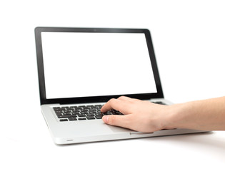 Working with computer on white background