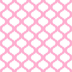 Pink quatrefoil lattice pattern.