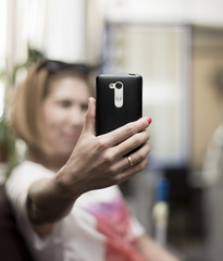 Woman talking online