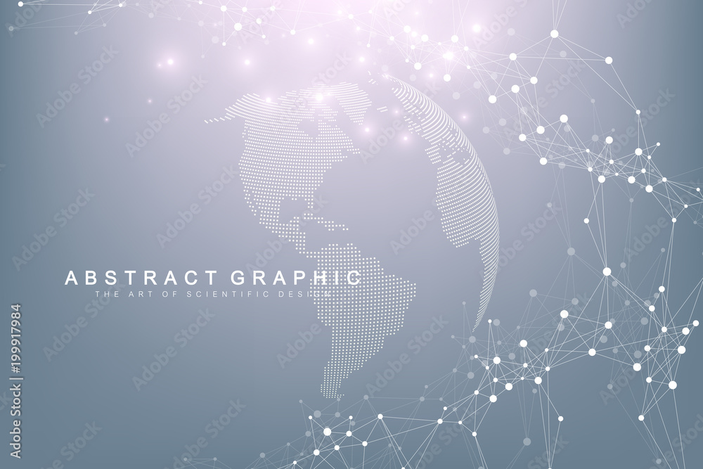 Leinwandbilder World map point with global technology networking concept. Digital data visualization. Lines plexus. Big Data background communication. Scientific vector illustration.