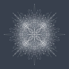 Fractal element with connected lines and dots. Big data complex. Virtual background communication or particle compounds. Digital data visualization, minimal array. Lines plexus. Vector illustration.