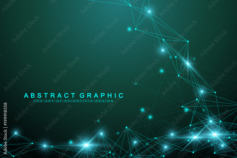 Poster Geometric abstract background with connected line and dots. Graphic background for your design. Vector illustration.