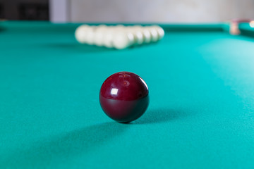 balls for Russian Billiards on a billiard table with a green cloth