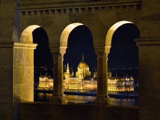 Hungarian Parliament through Fishermans bastion.