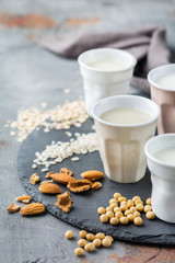 Assortment of organic vegan non diary milk