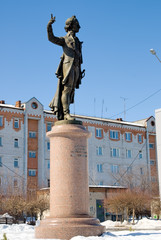 Fototapeta premium Yalutorovsk, Russia - April 3, 2010: Monument to the defender of the fatherland to Generalissimo AV Suvorov