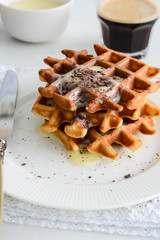 Sweet Belgian Waffles for Dessert or Breakfast