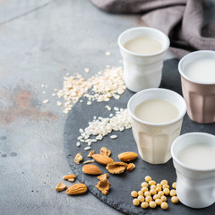 Assortment of organic vegan non diary milk