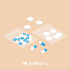 isometric medicine pills zip bag vector