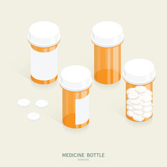 isometric medicine pills bottle set vector