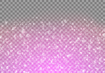 A gentle pink background with shiny flying particles on a translucent backdrop. Vector illustration with bright sparkles for festive design