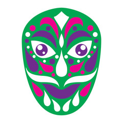 Tribal ethnik mask. Colorful green mask illustration on white background