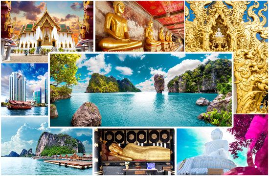 Fondo  de vacaciones exóticas.Tailandia y playas de Phuket. Paisaje pintoresco y puntos de interés