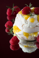 Gourmet pavlova with raspberries