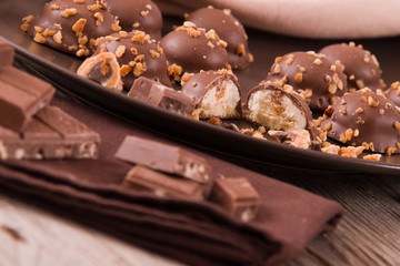 Chocolate truffles with caramel cream filling. 