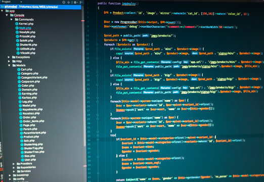 Php developing of the site in the code editor