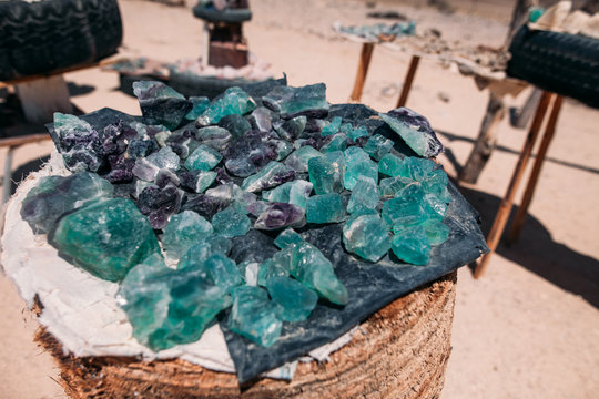 Close-up of green gemstones