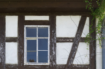 Architecture: Facade detail of a half-timbered house from the 13th century in Eastern Thuringia