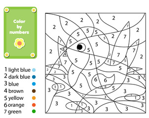 Children educational game. Coloring page with duck. Color by numbers, printable activity