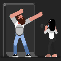 Woman photographer makes a photo