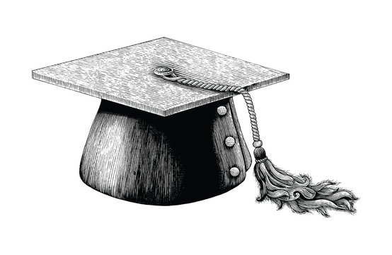 Graduation hat hand drawing vintage engraving illustration