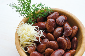 red canned beans with horse-radish and dill