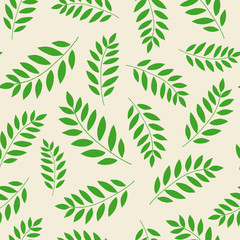 Seamless hand drawn vector doodle floral pattern with green leaves