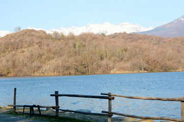 Obraz premium Sirio lake near the beautiful mountains, Italy, Europe.