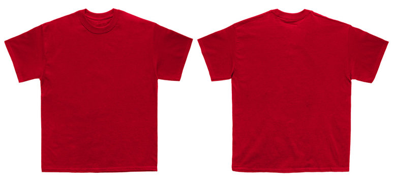 Blank T Shirt Color Red Template Front And Back View On White Background