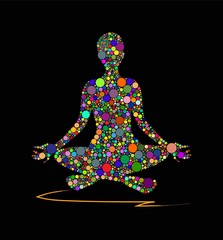 Silhouette illustration of a man meditating in colorful figures