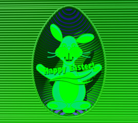 Easter greeting card 3D illustration. Easter rabbit in a easter egg shape.