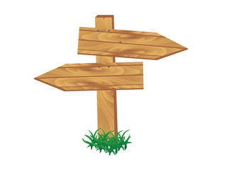 Wooden signpost standing in grass set isolated
