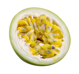 Green passion fruit, maracuya isolated on white background with shadow