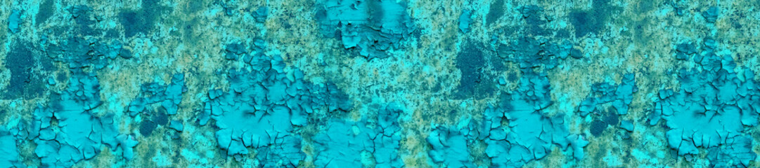 Fototapeta premium banner panorama rusty old cyan metal cracked texture